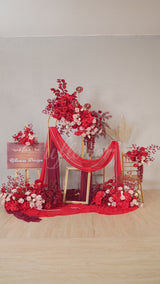 Uflower Décor de rangée de fleurs rouges en panneau KT Accessoires de mariage SET80164