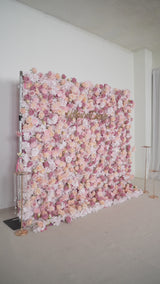 Uflower Artificial Pink Champagne Rose 5D Wedding Flower Wall SET80093