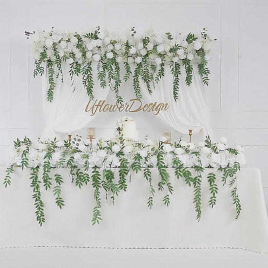 White Rose Green Leaves Faux Flower Wall Backdrop Flower Row Decor Video