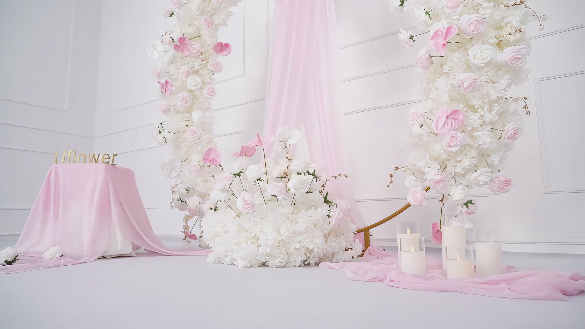 Artificial White Pink Rose Arch Flowers Set Video