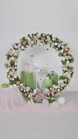 Uflower Pink White Greenery Flower Arrangement Table Runner Round Arch SET80201