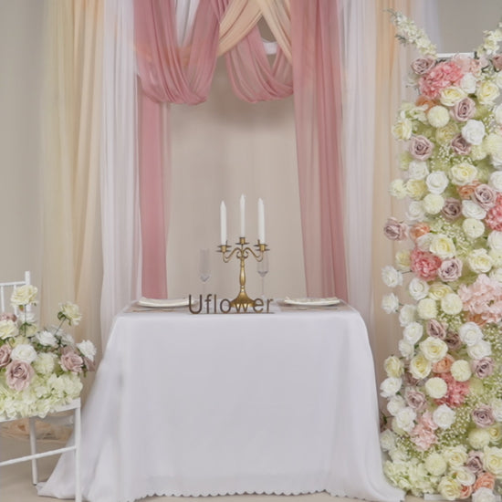 Artificial Champagne Wedding KT Background Board Decor Flower Row Video