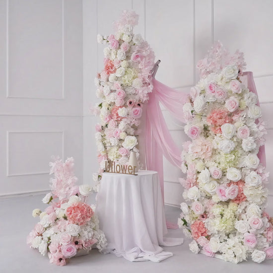 Artificial White Pink Rose Wedding KT Background Board Decor Flower Row Video