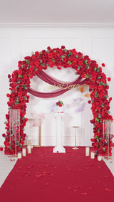 Uflower Red Rose Greenery Floral Door Arch Wedding Party Backdrop Decoration SET80174