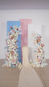 Uflower Pink Blue Champagne Horn Arch Decor Wedding Backdrop Floral Ball Arrangement SET80119