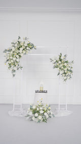 Uflower Artificial White Green Wedding KT Backdrop Flower Row Decor SET80075