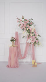 Uflower Fleurs Artificielles Rose Rose Feuilles Vertes Rangée de Fleurs Décoration Toile de Fond de Mariage KT MC80121-01