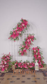 Arrangement floral pour toile de fond de mariage Uflower Rose rose feuille verte MC80089