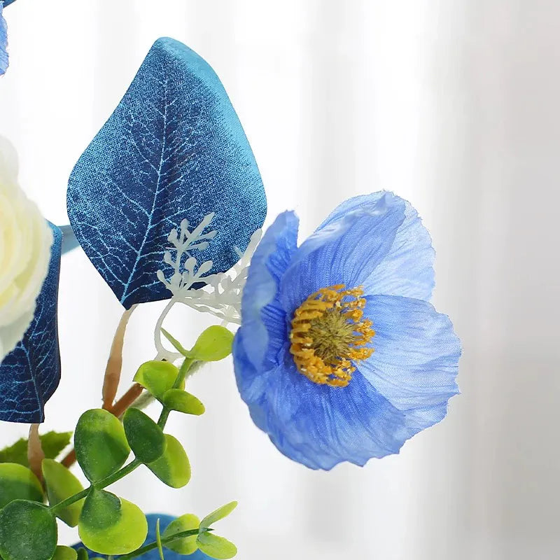 Uflower Blue Bottle Artificial Floral Arrangement Table Decor MH80002-01