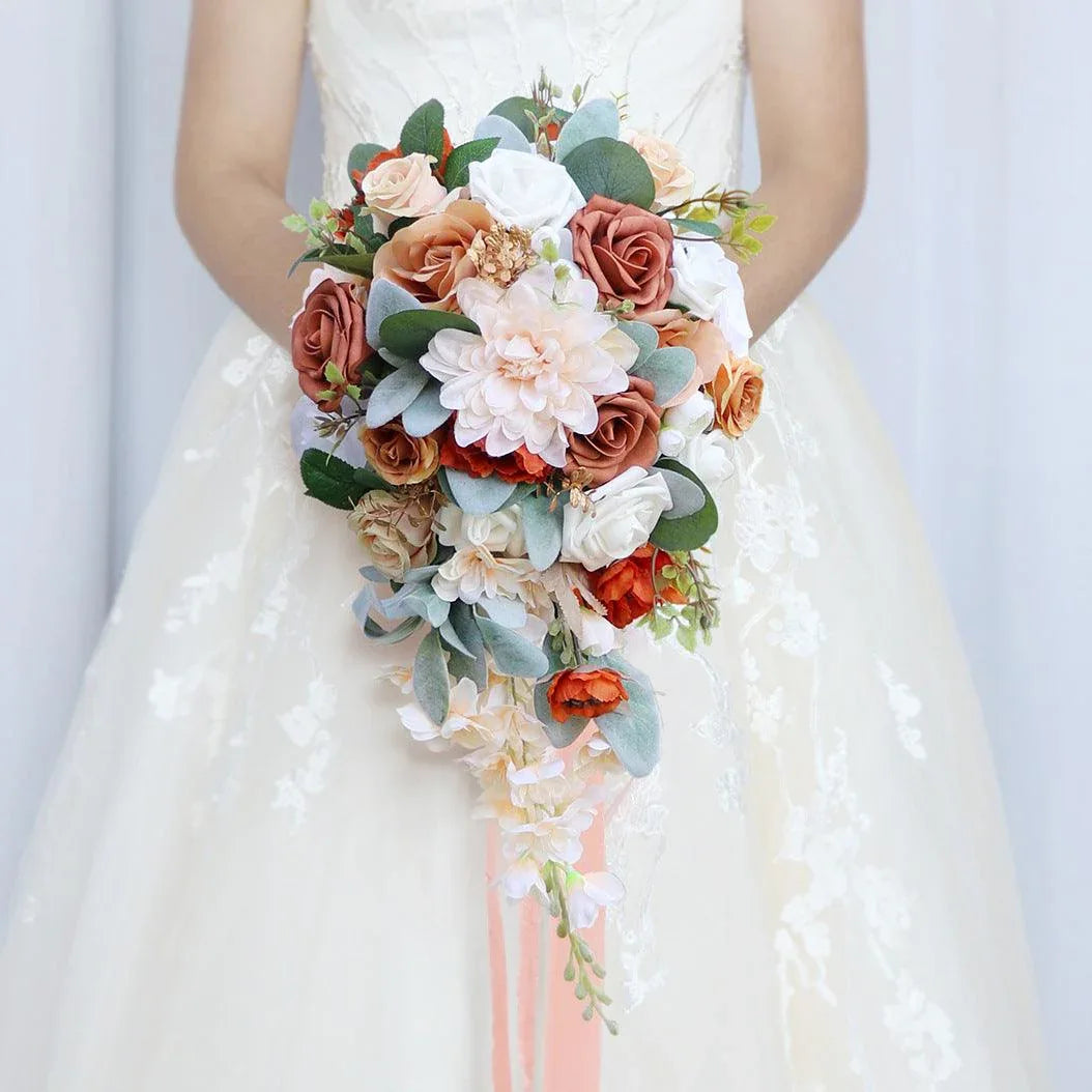 Cascade Bridal Bouquet in Champagne Orange - Uflower