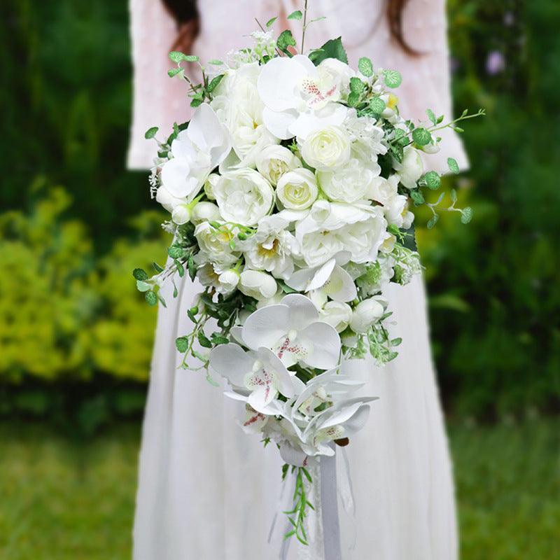 New Cascade Bridal Bouquet in White Phalaenopsis - Uflower