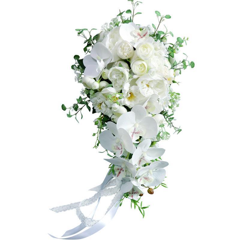 New Cascade Bridal Bouquet in White Phalaenopsis - Uflower
