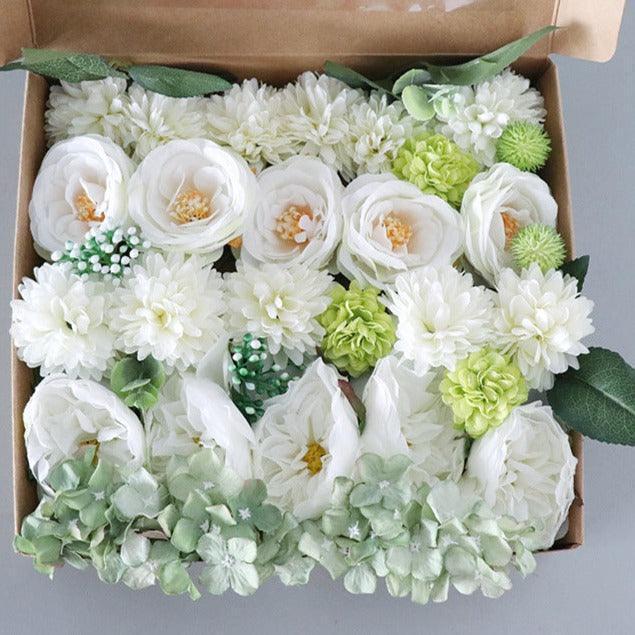 Flower Box Silk Blooming Flowers White Green - Uflower