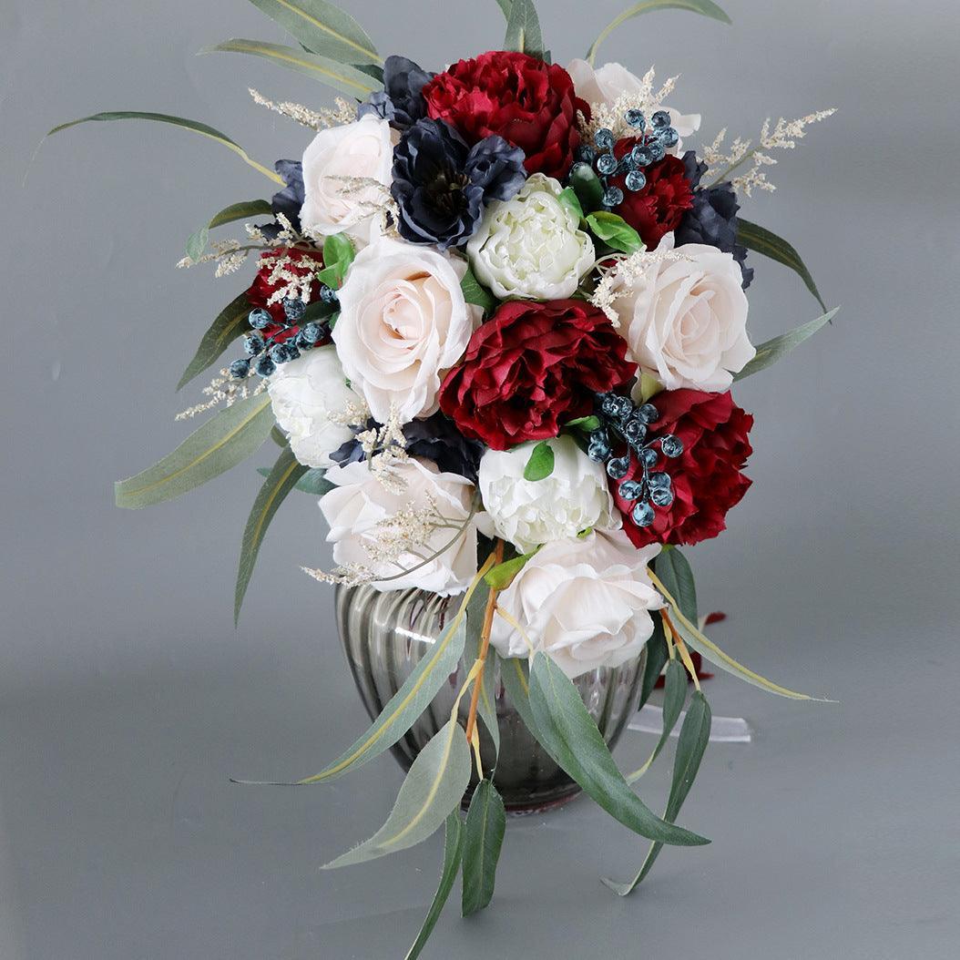 Cascade Bridal Bouquet in Mixed White -Claret - Uflower
