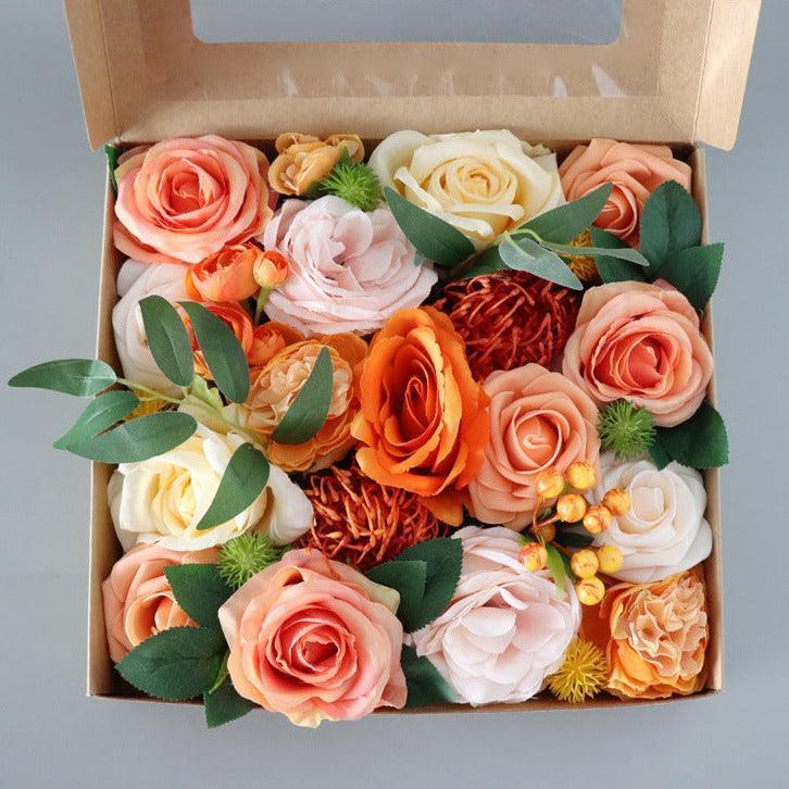 Flower Box Silk Blooming Flowers Orange Roses - Uflower