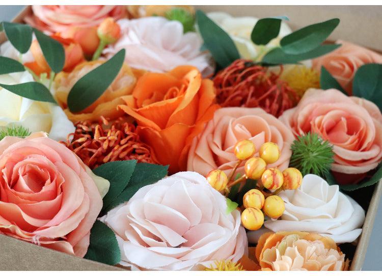 Flower Box Silk Blooming Flowers Orange Roses - Uflower