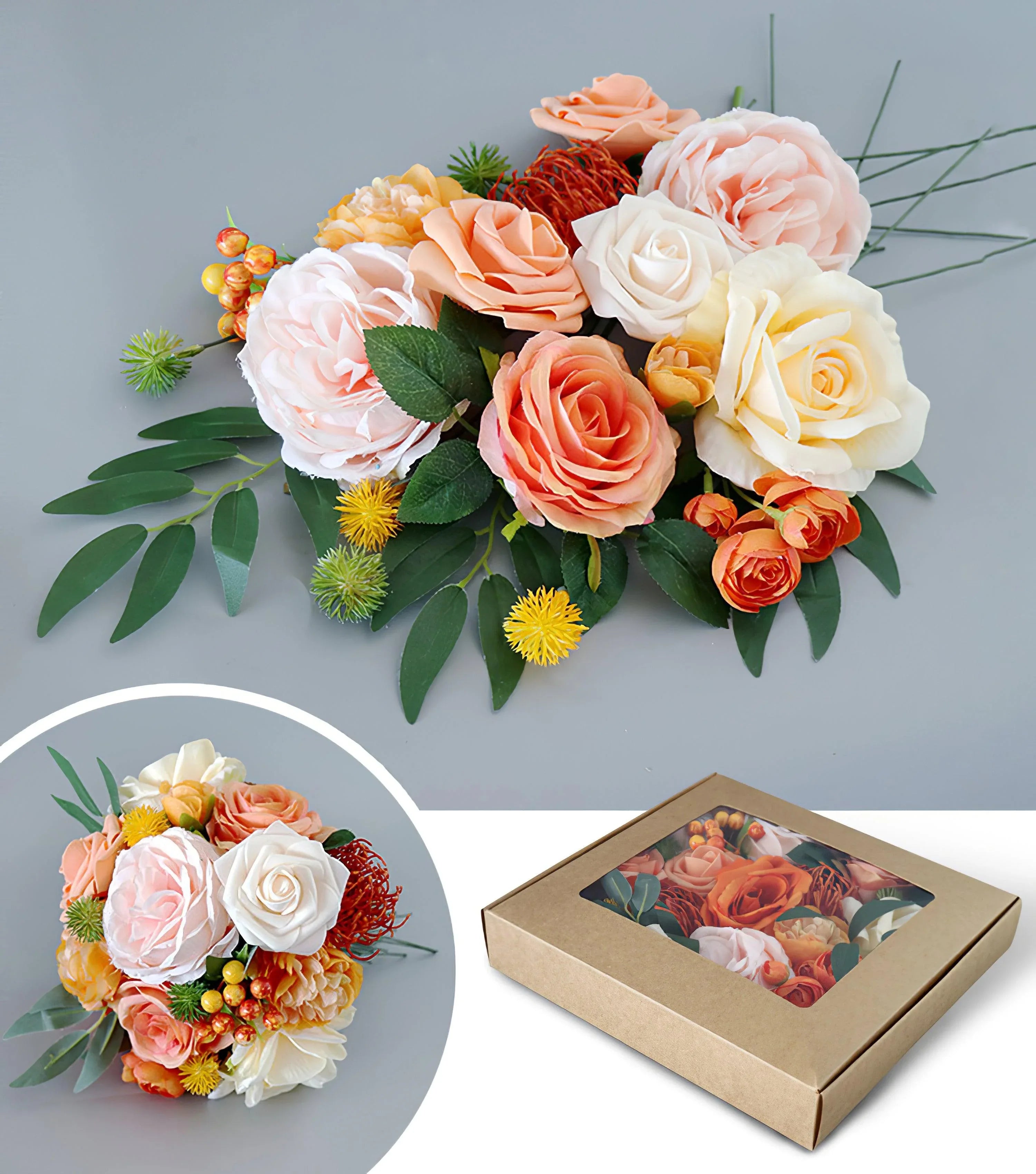 Flower Box Silk Blooming Flowers Orange Roses - Uflower
