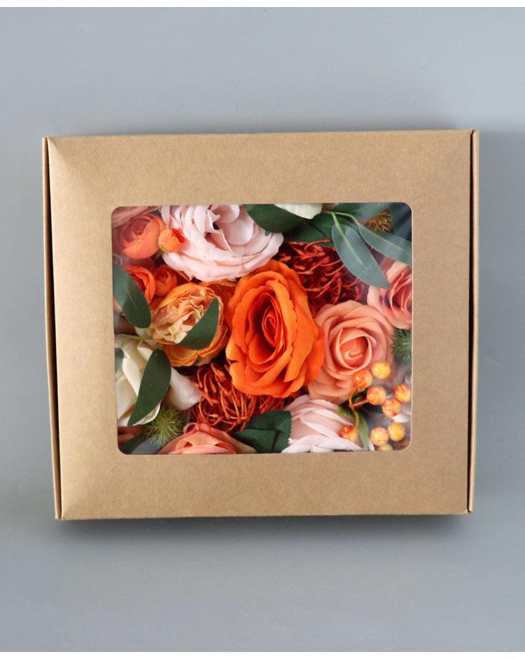 Flower Box Silk Blooming Flowers Orange Roses - Uflower
