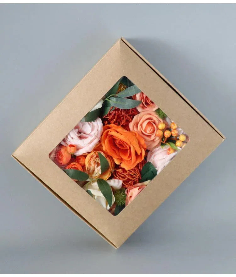 Flower Box Silk Blooming Flowers Orange Roses - Uflower