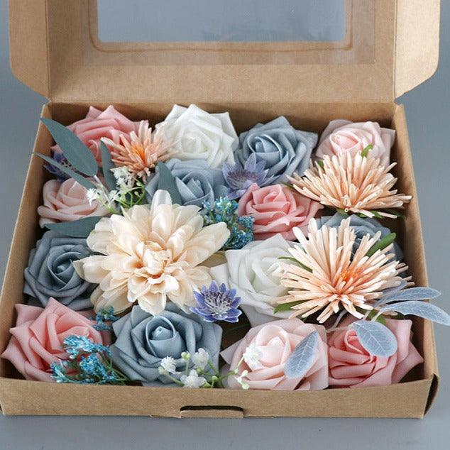 Flower Box Silk Blooming Flowers Pink Blue - Uflower