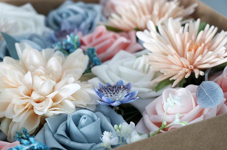 Flower Box Silk Blooming Flowers Pink Blue - Uflower