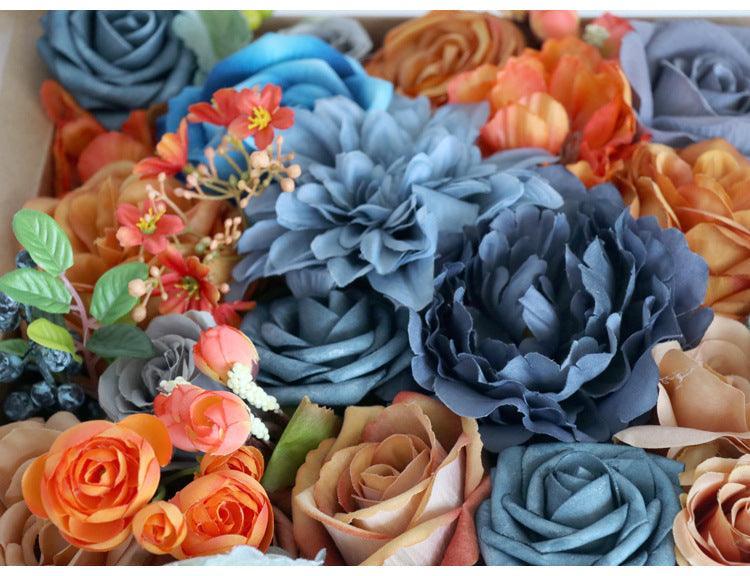 Flower Box Silk Blooming Flowers Sapphire Blue Orange Roses - Uflower