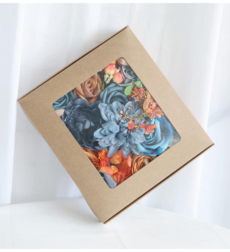 Flower Box Silk Blooming Flowers Sapphire Blue Orange Roses - Uflower