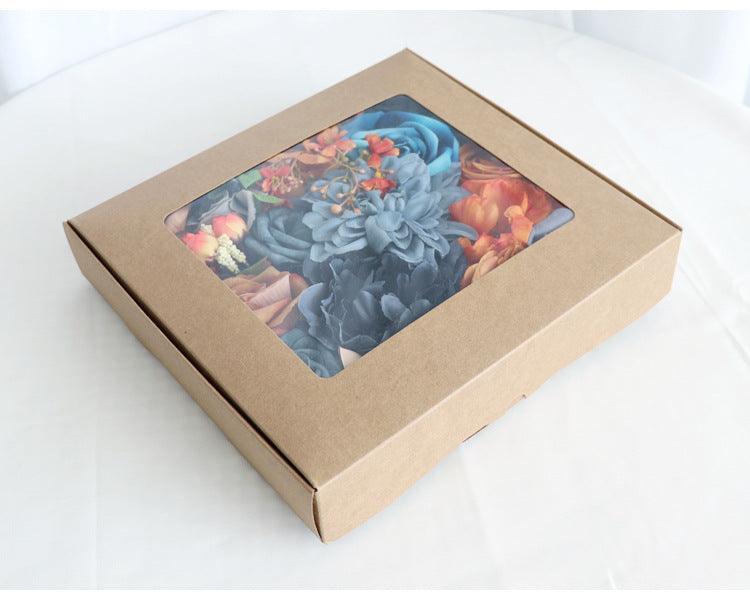 Flower Box Silk Blooming Flowers Sapphire Blue Orange Roses - Uflower