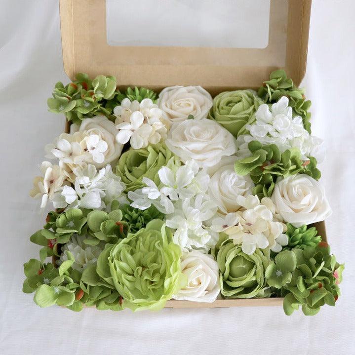 Flower Box Silk Blooming Flowers White Green Hydrangea Roses - Uflower